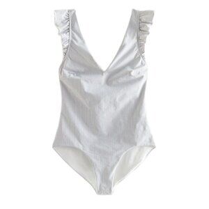 NWT & Other Stories Frilled Pinstripe One Piece Bathing Suit White Blue‎ Size 2